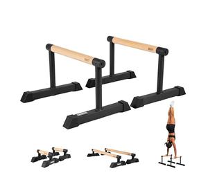 Gravity Fitness Medium Parallettes Bars with Hybrid Wooden Handles, Stable for Calisthenics, CrossFit, Gymnastics, Bodyweight Training, Designed for Home or Commercial Gym Workouts