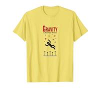 Gravity is Not Your Friend: Humorous Physics Warning T-Shirt, Men, Lemon, M