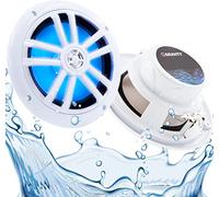 Gravity Marine Speakers - 6.5 Inch 2 Way Waterproof and Weather Resistant Outdoor Audio Stereo Sound System with LED Lights, 350 Watt Power and Low Profile Slim Style - 1 Pair - MG680 (White)