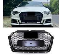 Gravity Performance RS3 Style Honeycomb Grille Gloss Black Compatible with Audi A3 8V 2017-2020 All Body Types & S3 Front Bumper Hex Grill With Removable Reg Holder Suitable For PDC Parking Sensors