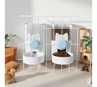 Gravity pet Food Automatic Dispenser: Small pet Feeding cage Feeder Tray - 1L Automatic pet Feeder and Sink kit, Suitable for Cats, Puppies, Rabbits, Ferrets (Blue)