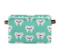 Gravopti Happy Cartoon Teeth Storage Basket for Shelves, Collapsible Waterproof Canvas Storage Bin with Handles Rectangular Organizer Box for Home Closet Nursery Office Decor