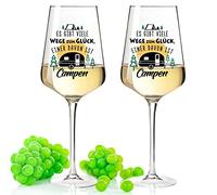 GRAVURZEILE Leonardo Wine Glass with UV Print - Ways to Camping - Funny Gifts - Birthday Gift for Men & Women as well as Mum & Dad - Suitable as Red Wine Glasses White Wine Glasses Colour Puccini