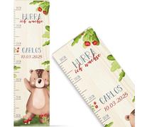 GRAVURZEILE Wooden Height Chart for Children - Animal Group Forest - with Name for Children's Room - Scale Measures 80-140 cm - Size 20 x 70 x 2 cm - Birth Gift for Girls and Boys - Bear