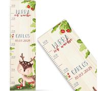 GRAVURZEILE Wooden Height Chart for Children - Animal Group Forest - with Name for Children's Room - Scale Measures 80-140 cm - Size 20 x 70 x 2 cm - Birth Gift for Girls and Boys - Deer