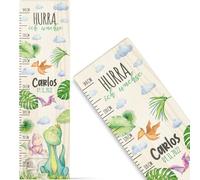 GRAVURZEILE Wooden Height Chart for Children, Dinosaur Design, with Name for Children's Room, Scale Measures 80-140 cm, Size 20 x 70 x 2 cm, Birth Gift for Girls and Boys