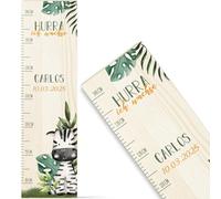 GRAVURZEILE Wooden Height Chart for Children - Forest Animals Safari - with Name for Children's Room - Scale Measures 80-140 cm - Size 20 x 70 x 2 cm - Birth Gift for Girls and Boys - Zebra