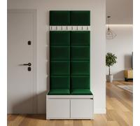 Grawis 80 Hallway Set With Shoe Cabinet Wall Hanger And 12 Upholstered 3D Panels White And Green