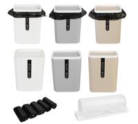 (Gray+100 garbage bag + bag box) Desktop Trash Can Mini Office Plastic Swing Cover Storage Bin Waste Bins for Room Tea Table Kitchen Bedroom