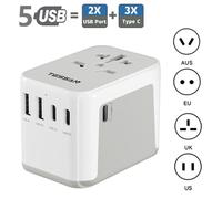 (gray, 2 USB-A & 3 USB-C Ports) TESSAN Black 633F International Travel Adapter Multi Plug Outlet Extender Universal Power Charger with 4 USB Charging Ports for Smartphone, Tablet