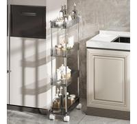 Gray 3 Tier Rolling Storage Cart with Lockable Wheels & Hooks Mobile Utility nizer for Kitchen Bathroom Laundry Craft Room 15" D x 7.9" W x 37.2" H Space Saving Solution