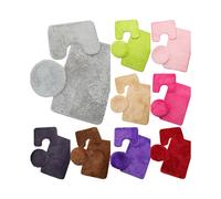 (Gray) 3PCS Bath Mat Set Pedestal Toilet Lid Cover Non Slip Absorbent Bathroom WC Rug