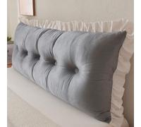 Gray,53inch/135cm,Rectangle Back Upholstered Lace Headboard Support Pillow Full Cotton Day Bed Sofa Bolster Reading Cushion,Large Backrest with Removable Cover