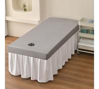 Gray,70x190cm/2.2x6.2ft,Massage Bed Sheet with Face Hole,Waterproof Beauty Massage Bed Cover Elastic All-Round Wrap Massage Table Sheets Washable SPA Beauty Couch Covers