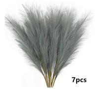 (Gray) 7pcs Faux Pampas Grass Bouquet, 22in/55cm Tall Fabric Flower Arrangement for Home & Outdoor Decor