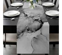 Gray Abstract Table Runner 13x72 Inches Long Silver Marble Ripples Cotton Linen Table Runner Burlap Style for Dinner Table Party Decor Tabletop Decorations