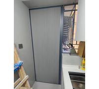 Gray Accordion Folding Sliding Door No Drill Retractable Concertina Door for Kitchen Laundry Room Bathroom59x80in (150x203cm) Multifold Interior Gate
