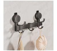 Gray Aluminum Vacuum Suction Cup Towel Holder - Single Rod with Double Hooks, Adjustable Length (L7.5-23.2") - Durable Household Towel Rack for Easy Hanging