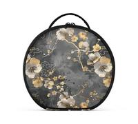 Gray and Black Background with Gold Flowers on it Cosmetic Bags with Compartments & Handle Waterproof Case Cosmetic Makeup Bag with Adjustable dividers 11 in