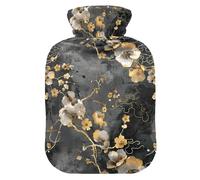 Gray and Black Background with Gold Flowers on It hot Waterbottle with Soft Cover, 2L Water Bags for Arthritis, Hot and Cold Therapies, Bolsa Caliente para Dolores Menstrual