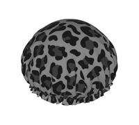Gray And Black Leopard Double Layer Elastic Waterproof Shower Cap Reusable Bath Cap