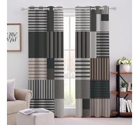 Gray And Brown Linear Plaid Curtains Eyelet Soft Thermal Insulated Blackout Curtain W 90" x L 72" Modern Simple Art Drapes for Bedroom Living Room Suitable for bedroom living room office 2 Panels