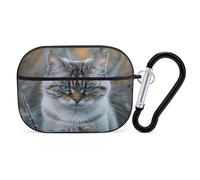Gray and White Cat Earbuds Organizer Shockproof Protective Airpods Pro Cover with Carabiner Clip Anti Fall Carrying Earphone Case Cover for Airpods Pro 2nd Generation Black