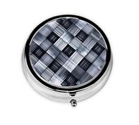 Gray and White Checkered Fabric Take-Along Pill Box, Portable Round Pill Box, fits in Your Purse Pocket Lightweight 3 Compartment Pill Box,