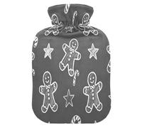 Gray and White Gingerbread Water Bottle for hot Water with Soft Cover, 2L hot Water Bag for Period Cramps,Period Cramps,Bolsa Caliente para Dolores Menstrual