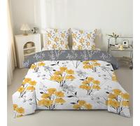 Gray And Yellow Flowers Coverless Duvet King Size 7.5 Tog Winter Modern Luxury Supersoft Cosy Lightweight Quilt, Retro Machine Washable Quick Drying, All in One Reversible Comforter QT5