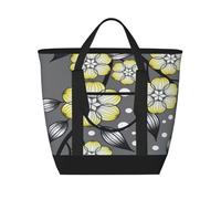 Gray And Yellow Star Flower Snowy Border,Lunch Bags Large Capacity Insulated Tote Bag For Women Men Work Picnic Travel