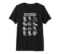 Gray Animals of The World Wildlife Chart Wolf Owl Seal Premium T-Shirt