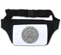 Gray Aztec Mayan Sun Calendar Waist Bag Fanny Pack White