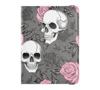 Gray Back Peach Rose Skull Passport Cover with RFID Blocking Card Holder Passport Case Ultra Slim