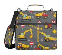 Gray Background Construction Vehicle Sign 3 Ringing 1.5 inch Organizer Binder with Handle Waterproof Portable Home Travel Storage Bag for Middle School