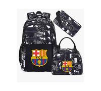 (Gray Barcelona) Football star peripheral backpack student schoolbag three-piece lunch bag pencil bag children men's style