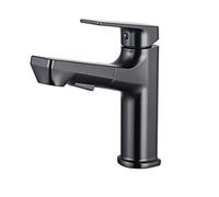Gray Bathroom Faucet Pull Down Sink Mixer Tap Basin Faucet with Spray Brass Single Handle Wash Basin Tap Adjustable Shower Head Bathroom Fixture