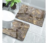 Gray bathroom Mats 2 Piece Sets Non-slip bath mats, absorbent bathroom mat with quick water absorption and rubber backing, door mat Gray marble floor mat washable shower mat +Toilet contour mat