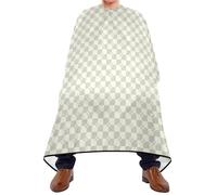 Gray Beige Checkered Salon Barber Cape with Adjustable Snap Closure, Essentials Hair Cutting Cape for Men bata para cortar Cabello 65" x 55"