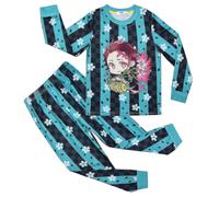 (Gray-black, 150cm) Easter Ghost Slayer Demon Slayer Children's Home Clothes Long-sleeved Pajamas Two-piece Suit V Cosplay