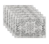 Gray Black Boho Placemats Set of 6 Ethnic Bohemian Carpet Place Mats Washable Kitchen Dining Vintage Grey Geography Floral Linen Table Mats Stain Heat-Resistant Cloth Tabel for Home Party 12x18 in