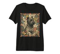 Gray Black Cairn Terrier in Victorian Floral Garden Premium T-Shirt