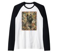 Gray Black Cairn Terrier in Victorian Floral Garden Raglan Baseball Tee