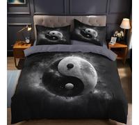 Gray Black Duvet Cover Set Starry sky yin and yang symbol Microfibre Bedding Set 120x150 cm with 1 Pillowcases, Soft Breathable Hypoallergenic Quilt Cover for Kids