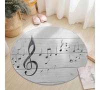 Gray Black Flannel Round Rug, Simple Wood Board Musical Note Line Pattern, Super Soft Machine Washable Not Easy to Fade Rug, 90 cm Non-Slip Round Carpet for Living Room Kids Room Dining Room Decor