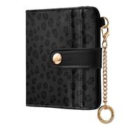 Gray Black Leopard Print Wallet for Women Bifold PU Leather Credit Card Holder with ID Window RFID Blocking Small Slim Keychain Wallets Purse for Coins Cash & Cards
