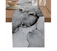 Gray Black Marble Table Runner 13 x 72 Inch Abstract Modern Fluid Art Waves Texture Table Runner Non-Slip Dresser Scarves for Holiday Decorations, Party, Dinner and Gatherings, 1 Pack