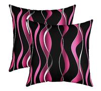 Gray Black Pink Stripe Reversible Throw Pillow Covers 16x16 Inch Modern Abstract Art Square Cushion Covers Set of 2 Geometric Spiral Toddler Stripe Line Pillows Covers