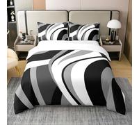 Gray Black White Swirls Cotton Duvet Cover King Modern Geometric Circles Decorative Bedding Set for Men Women Adults Abstract Stripes Lines Simple Style Comforter Cover,2 Pillowcases(No Comforter)