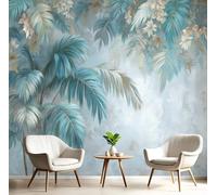 Gray-Blue Fresh Palm Leaves Wallpaper Mural,Abstract Plants Wall Murals 3D Art Hd Printing Photo Wallpaper for Bedroom Living Kids Room Decor Poster Picture Design,350X260Cm